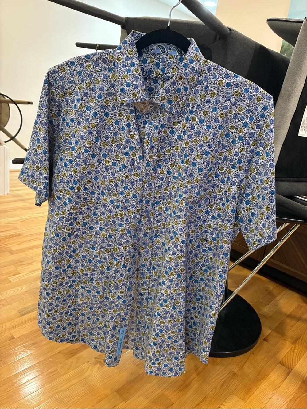 Robert Graham Men's Blue & Yellow Circle Patterned Short-Sleeve Shirt